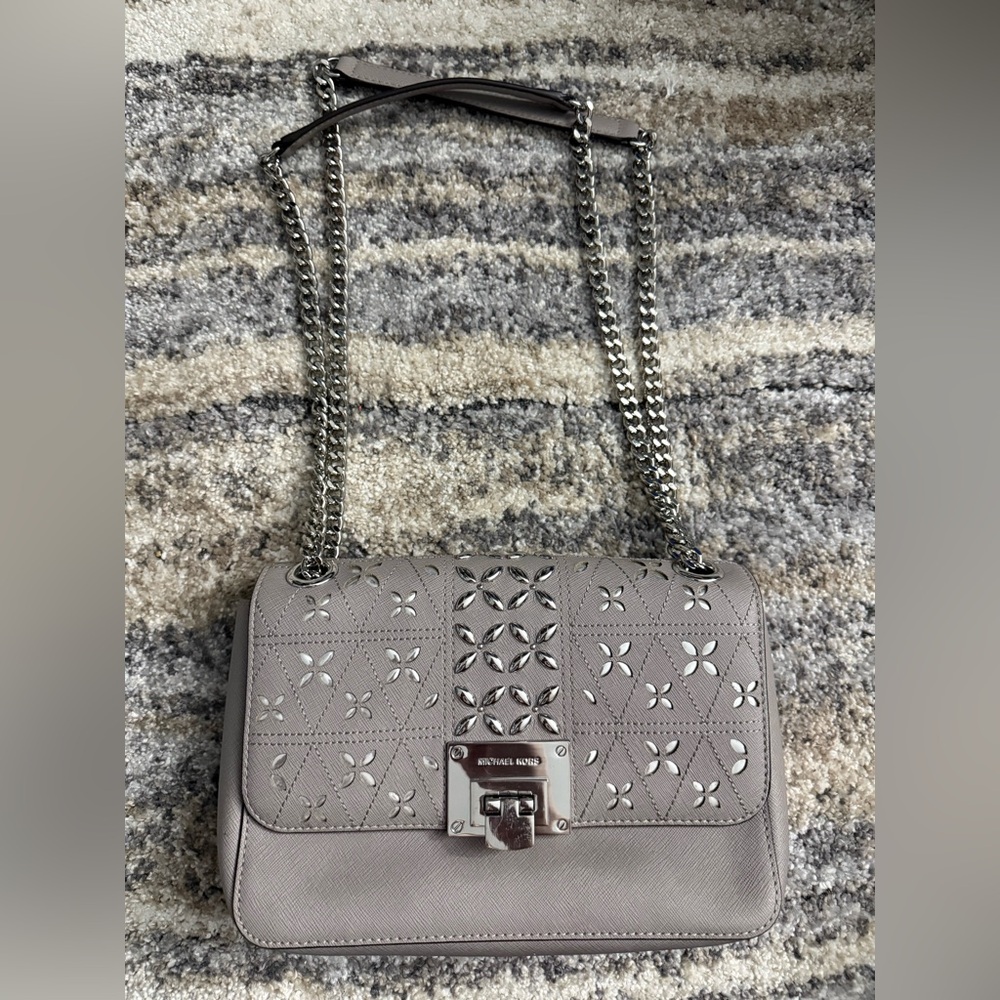 Michael Kors Gray Leather Shoulder Bag with Chain Strap